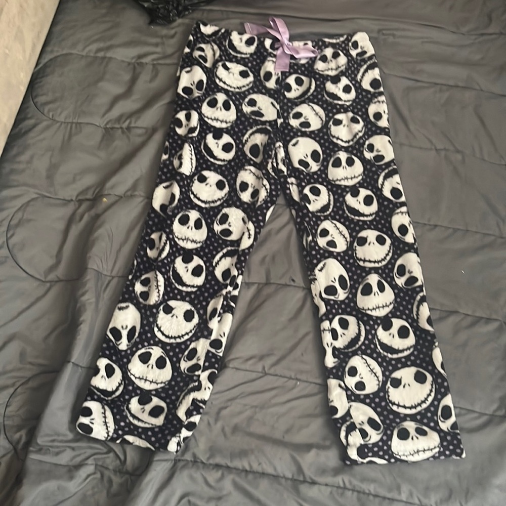 black purple polka dot pajama pants Jack skellington